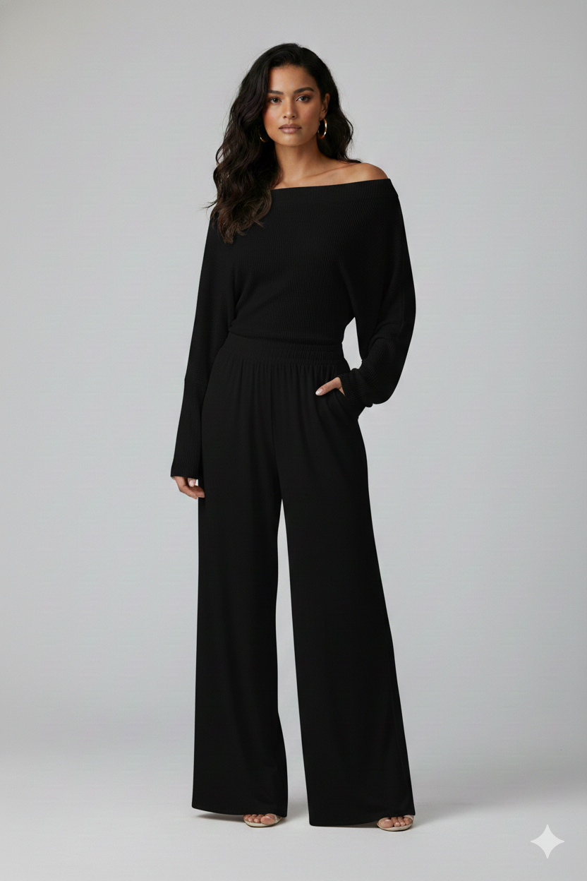 Off-the-Shoulder Hacci Rib Knit Top