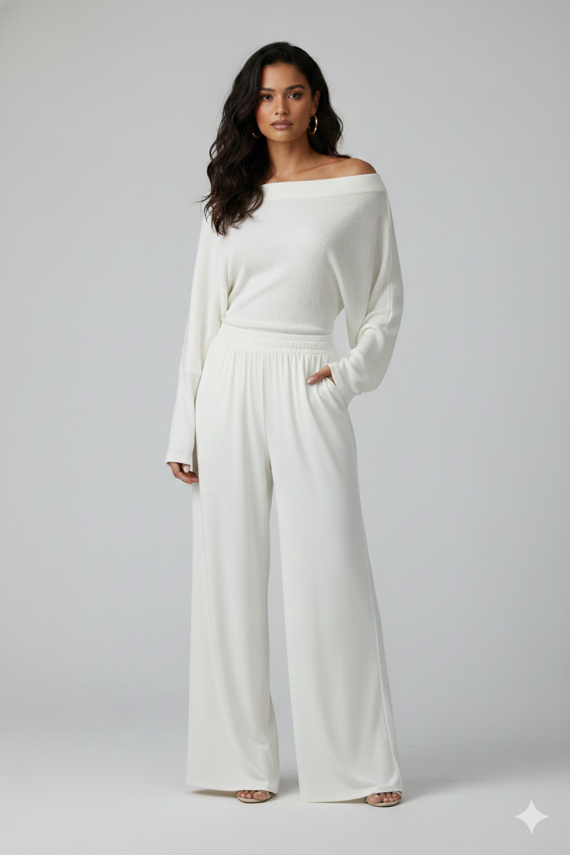 Off-the-Shoulder Hacci Rib Knit Top
